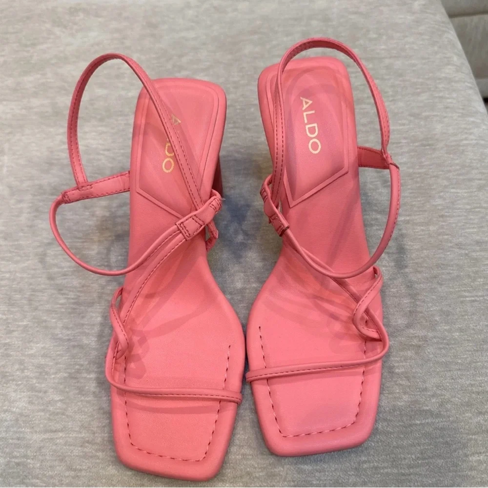 Aldo Pink Strappy Heels Block Heel Sandals Size 6 New - Picture 2 of 8